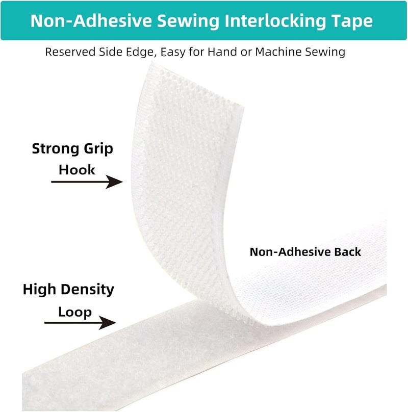 SICCOMA Sew on Hook and Loop Tape 3/4 Inch Wide, 16.4 Feet Non-Adhesive Back White Hook and Loop Strips Sewing Fastener Fabric Fastener Non Adhesive Interlocking Tape - Image 4
